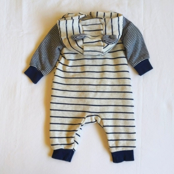 carter's comfy striped fleece-lined zip-up hoodie jumpsuit 3 months baby boy - Picture 7 of 7